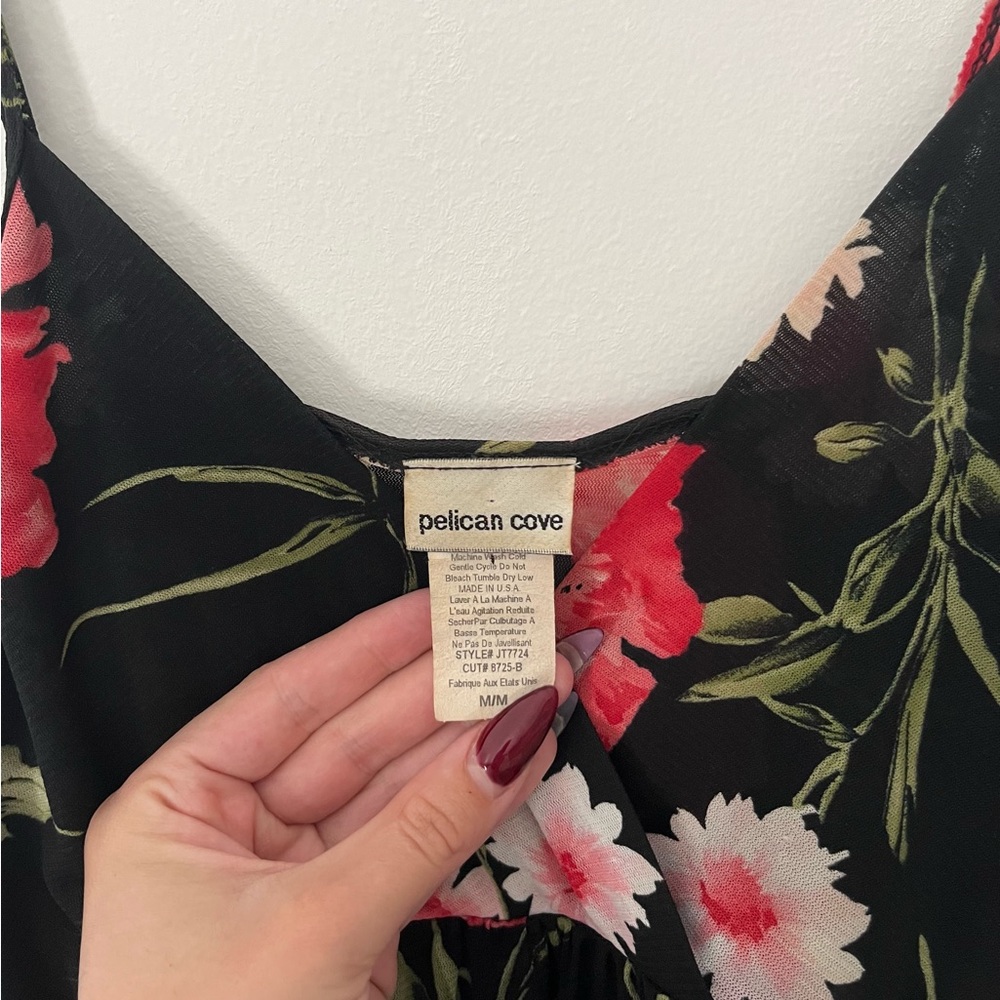 Floral Slip Tank Top in Black and Pink - Picture 3 of 5